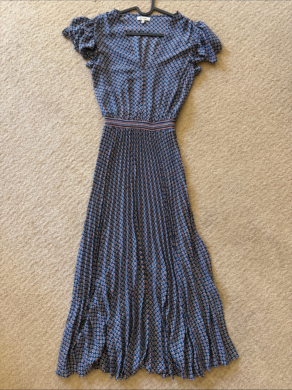Max Studio Navy Printed Pleated Maxi Dress